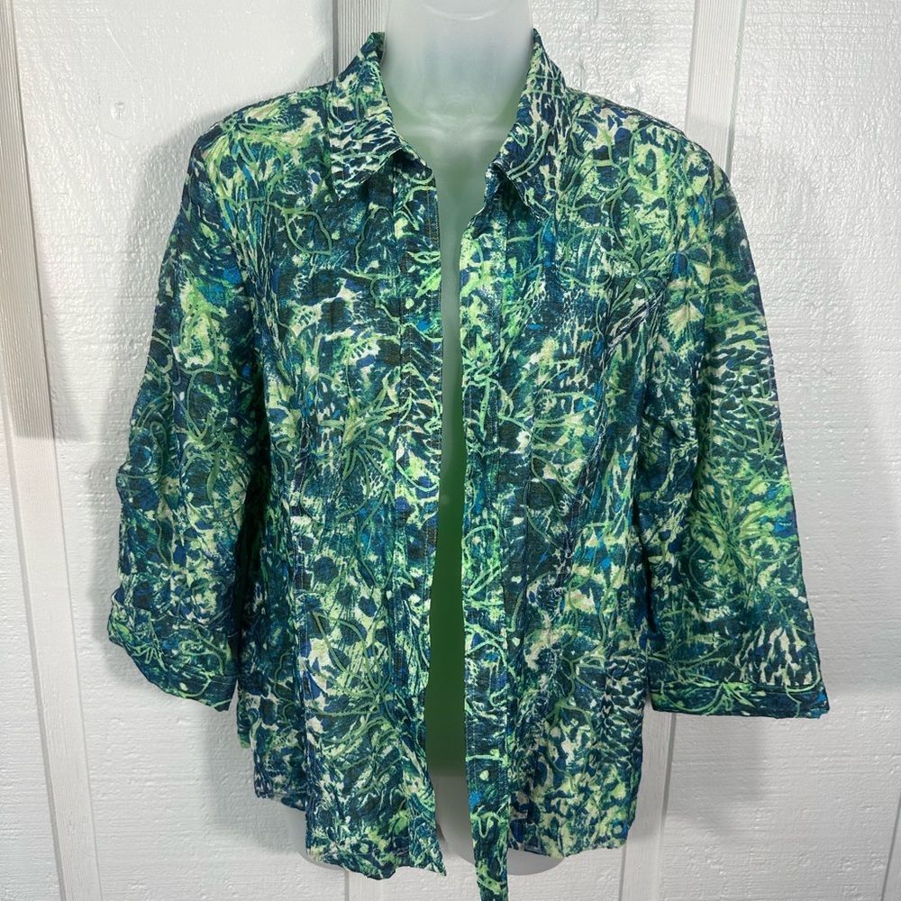 Chico's Green Collared Open Front 3/4 Sleeve Jacket Size 2 (XL) EUC - Picture 3 of 7